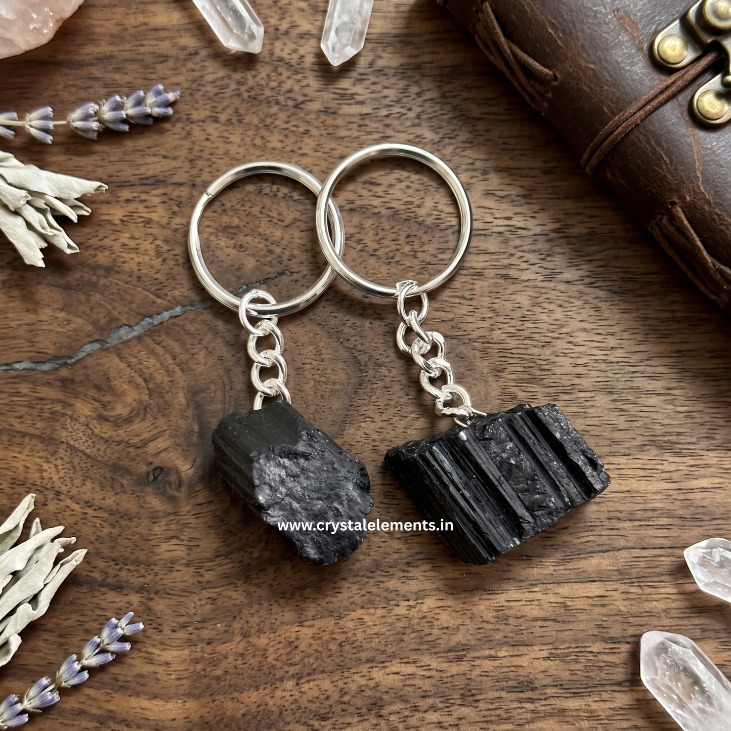 Black Tourmaline Raw Keychain - Protection & Grounding Crystal Keychain