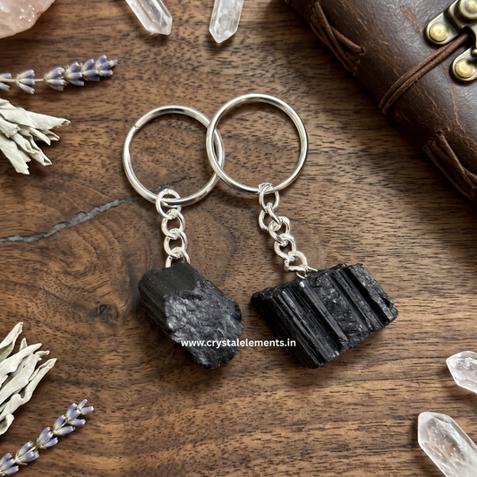 Black Tourmaline Raw Keychain - Protection & Grounding Crystal Keychain