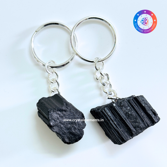 Black Tourmaline Raw Keychain - Protection & Grounding Crystal Keychain