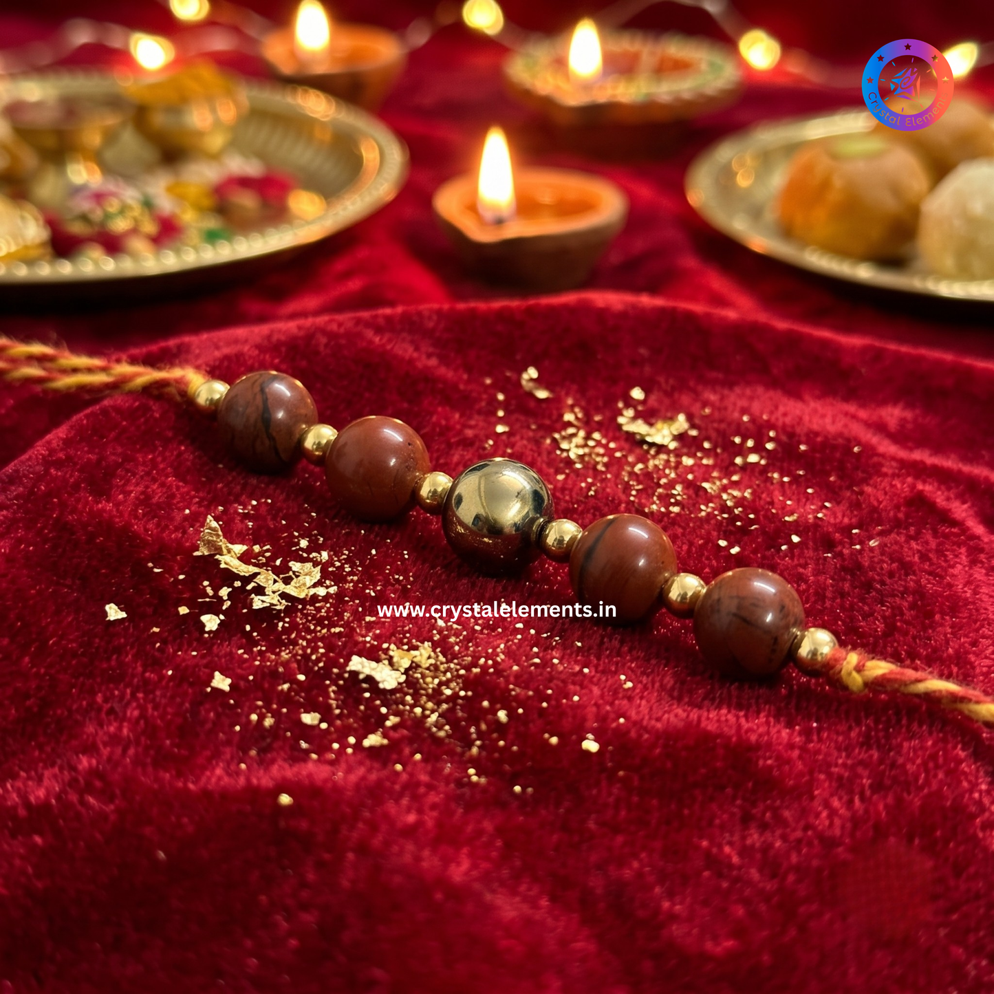 Red Jasper & Pyrite Rakhi - Strength & Prosperity Crystal Rakhi