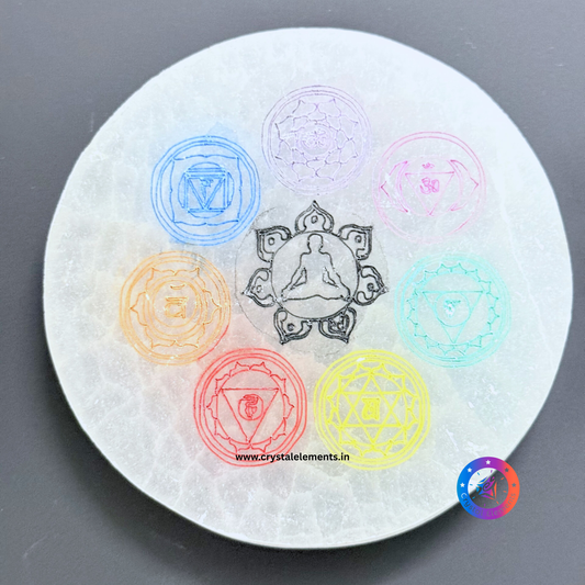 Selenite Coaster with 7 Chakra Symbols Engraved - Align & Elevate