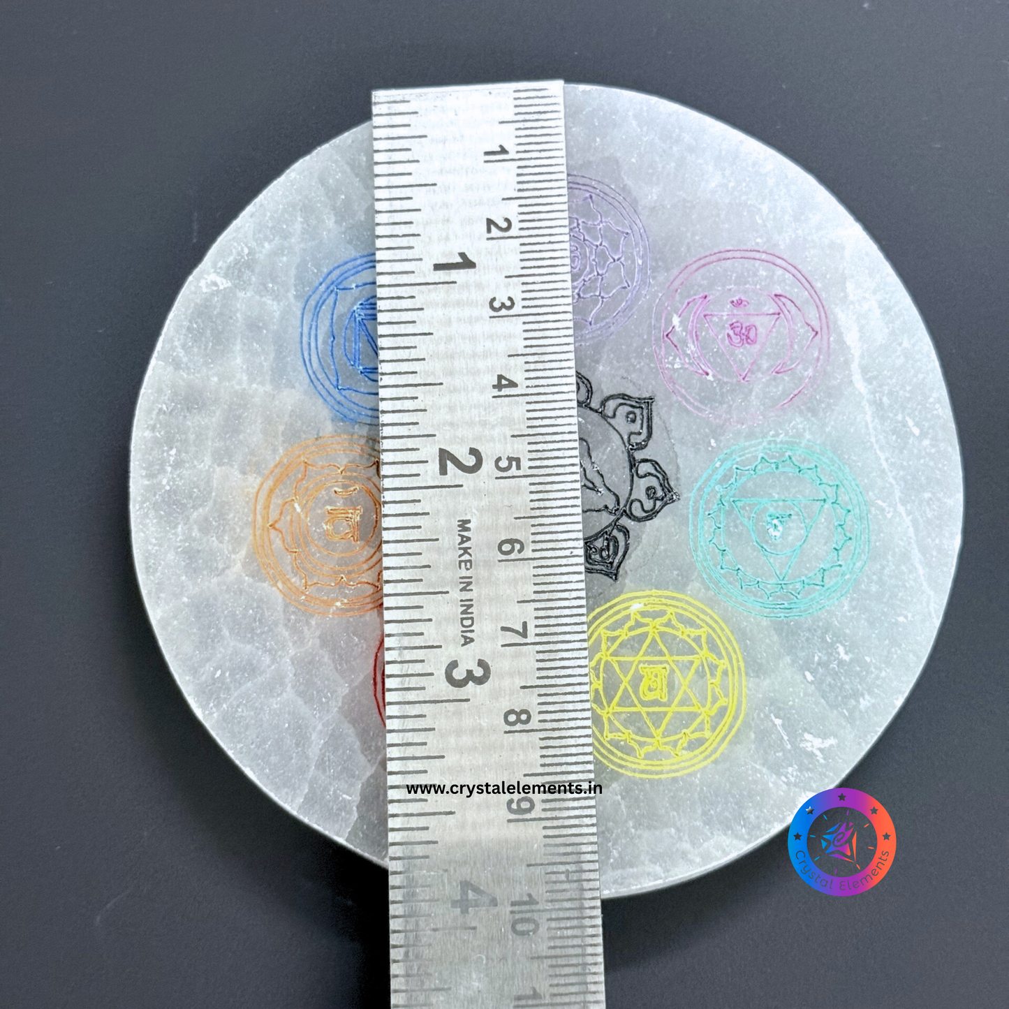 Selenite Coaster with 7 Chakra Symbols Engraved - Align & Elevate
