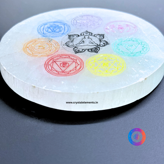 Selenite Coaster with 7 Chakra Symbols Engraved - Align & Elevate