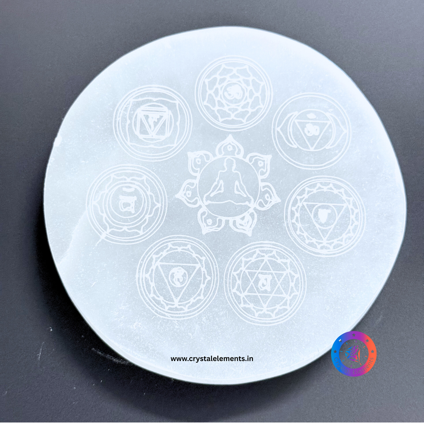 Selenite Coaster with 7 Chakra Symbols Engraved - Align & Elevate