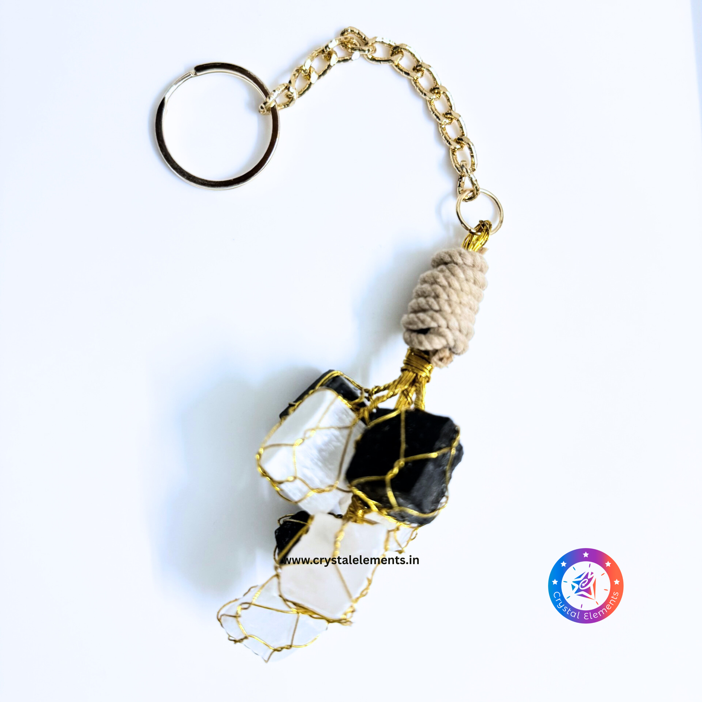 Selenite & Black Tourmaline Keychain - Protect & Purify