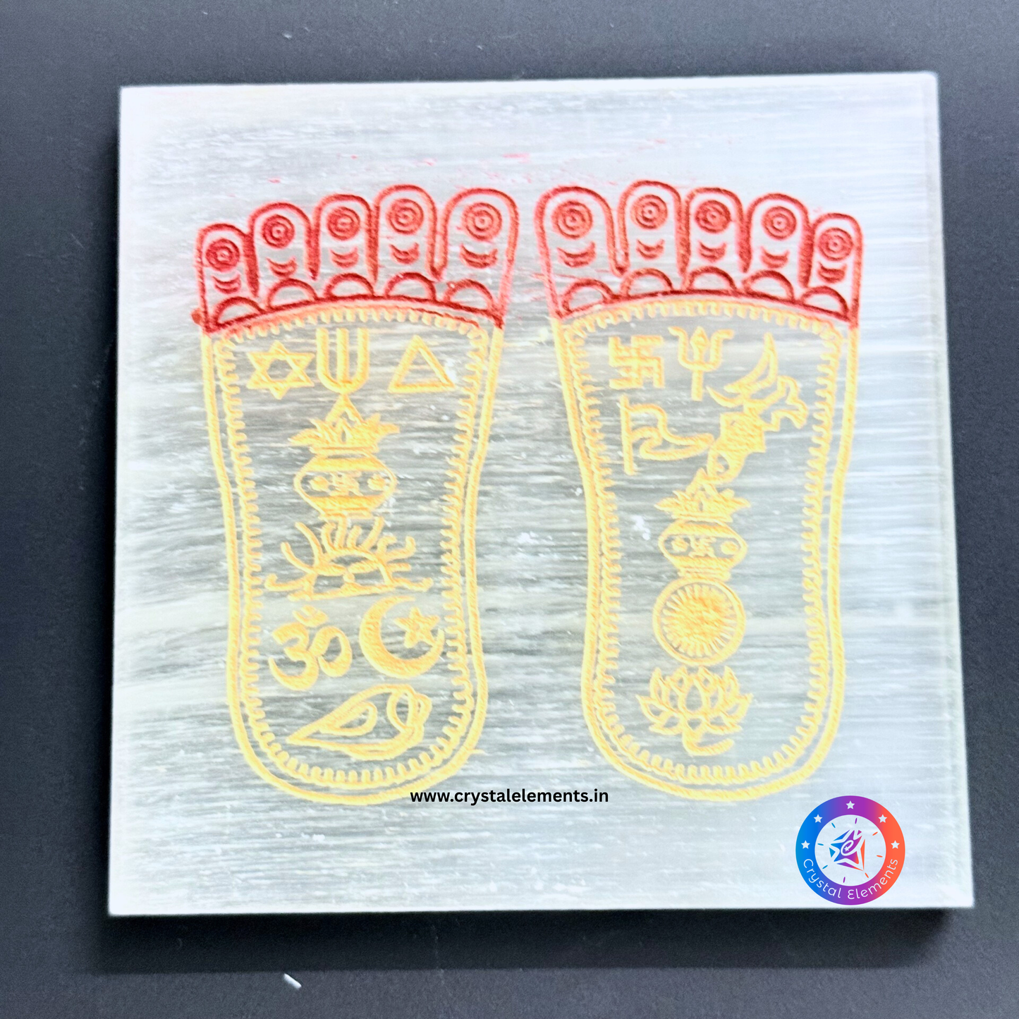 Selenite Coaster with Laxmi Charan Engraving - Divine Grace