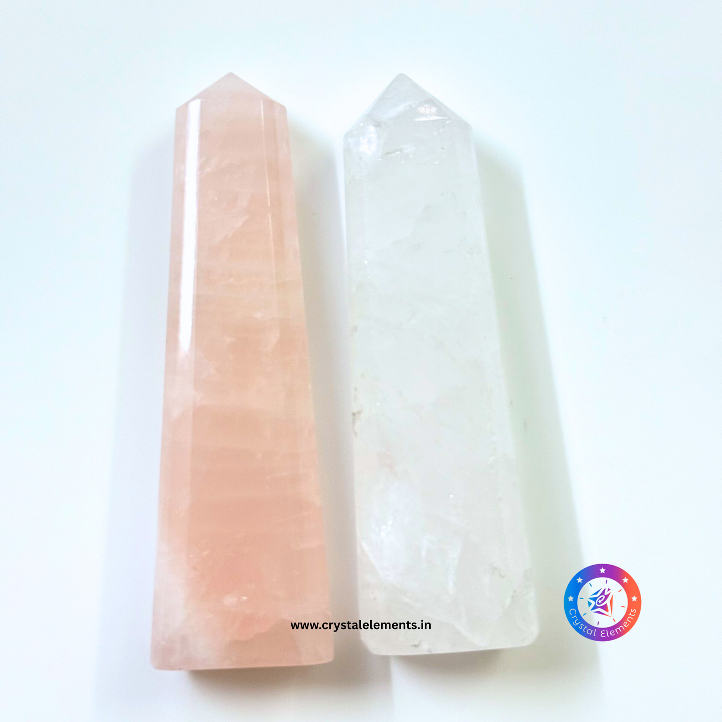 Rose Quartz and Clear Quartz - Sacred Union & Divine Balance Shiv–Shakti Crystal Wand Set