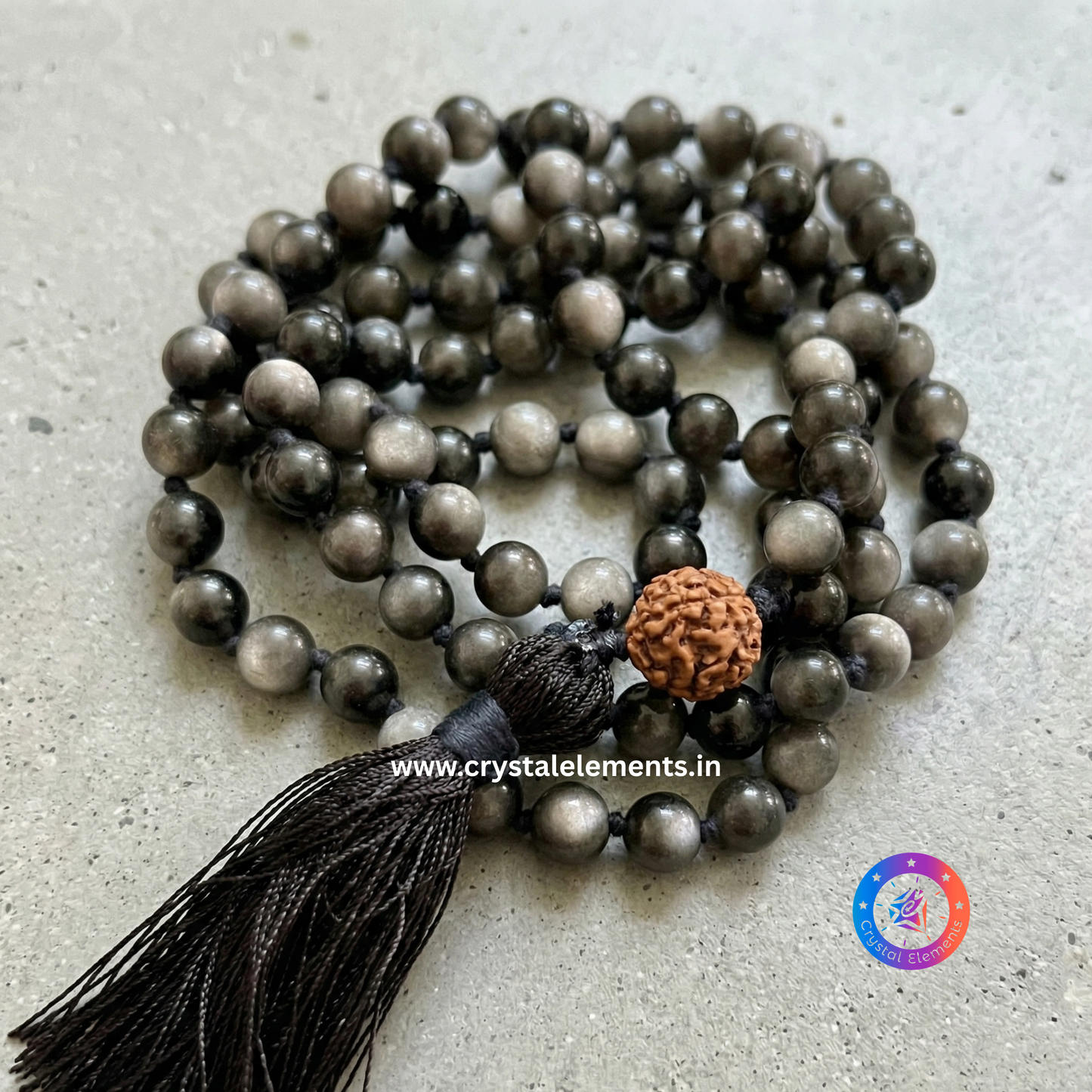 Silver Obsidian Japa Mala - Protection & Clarity Meditation Mala