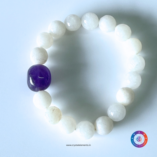 Inner Stillness & Spiritual Clarity Snow Quartz and Amethyst Bracelet