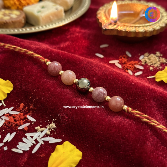 Sunstone & Golden Pyrite Rakhi - Joy & Prosperity Crystal Rakhi