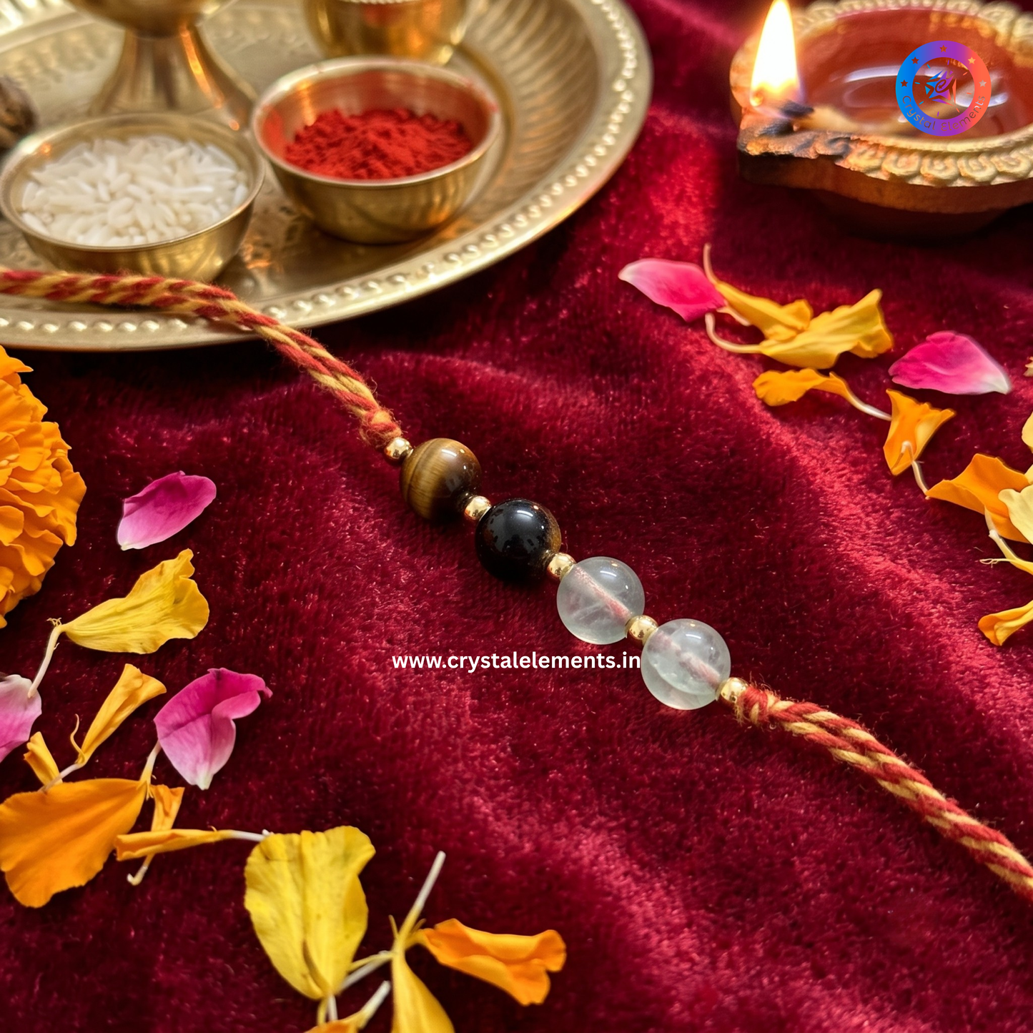 Tiger Eye & Multi Fluorite Rakhi - Focus & Success Student Rakhi