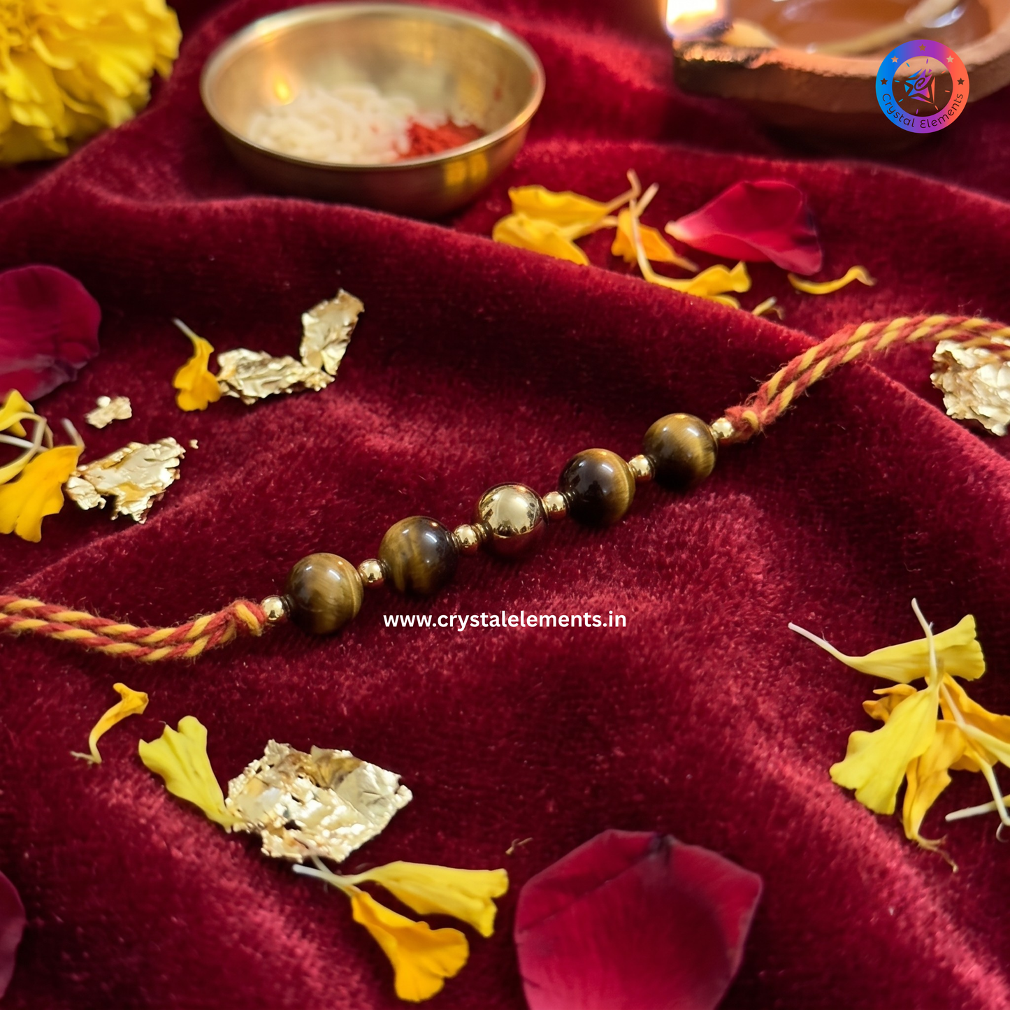 Tiger Eye & Pyrite Rakhi - Confidence & Prosperity Crystal Rakhi